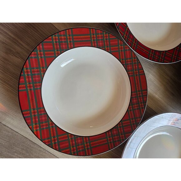 Bombay Tartan Red Plaid Soup Bowls Set Of 4  9" Diameter Dinnerware - Picture 2 of 5